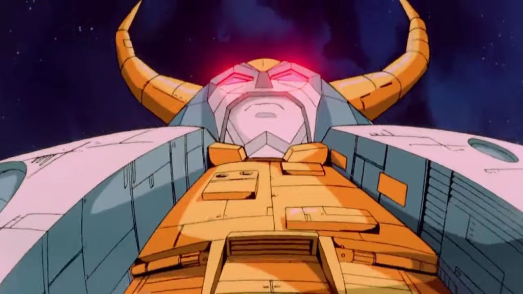 A low-angle view of the planet-sized Transformer, Unicron.