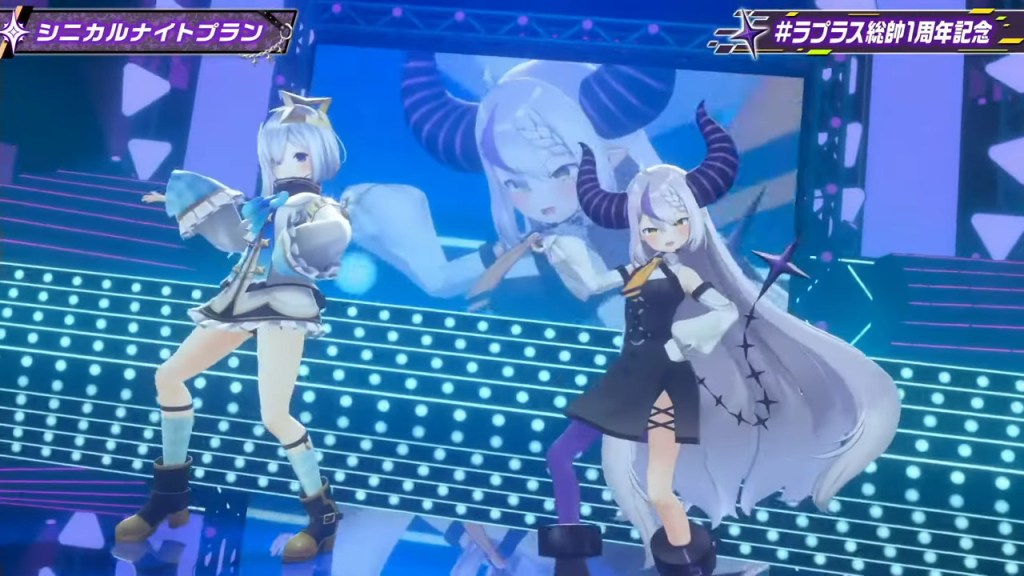 Laplus Darknesss and Amane Kanata from Hololive singing and dancing on stage