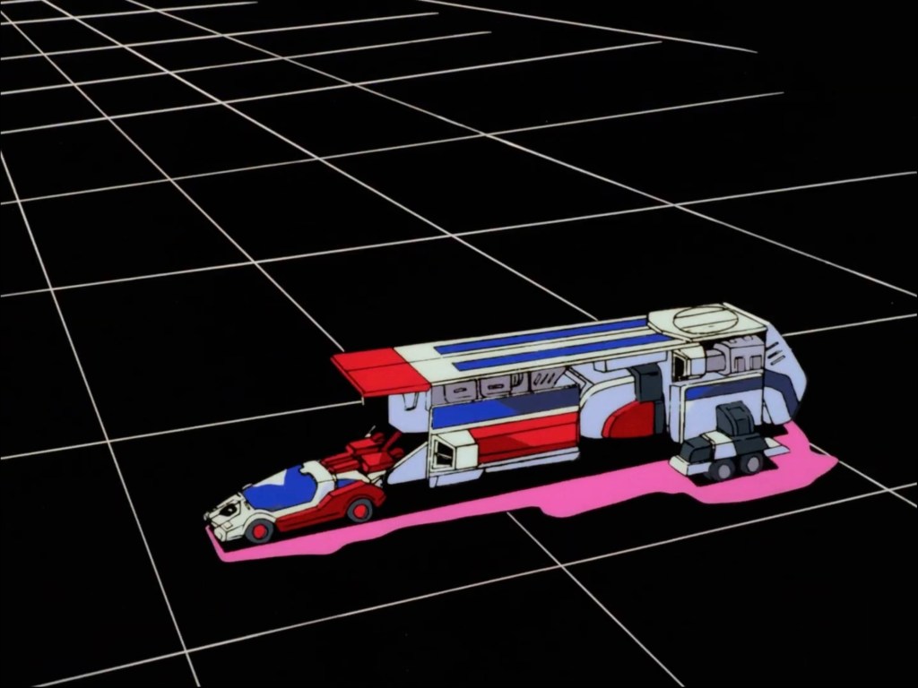 As creenshot Exkizer in car form attached to the King Roder as a large trailer. The trailer is about 2.5 times larger than the car.